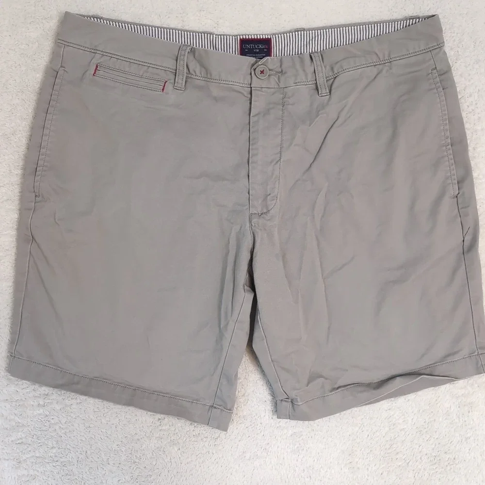 Untuckit Shorts Men's 38 Gray Flat Front‎ Zipper Pocket 9